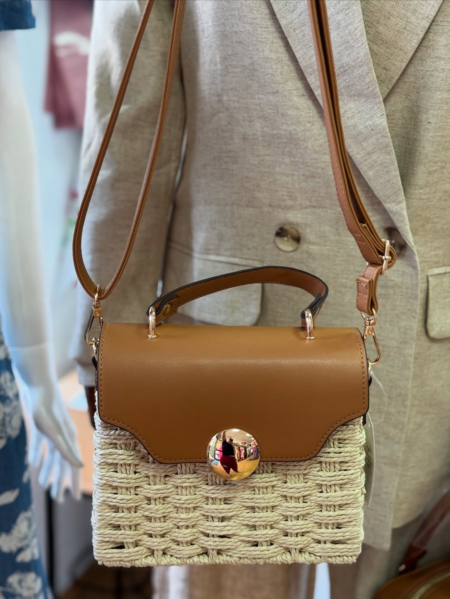 Vintage Mirror-Lock Handwoven Crossbody Bag