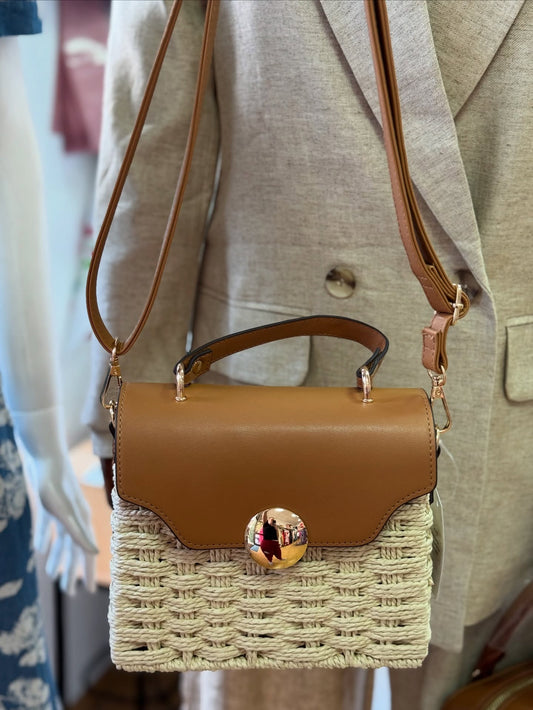 Vintage Mirror-Lock Handwoven Crossbody Bag