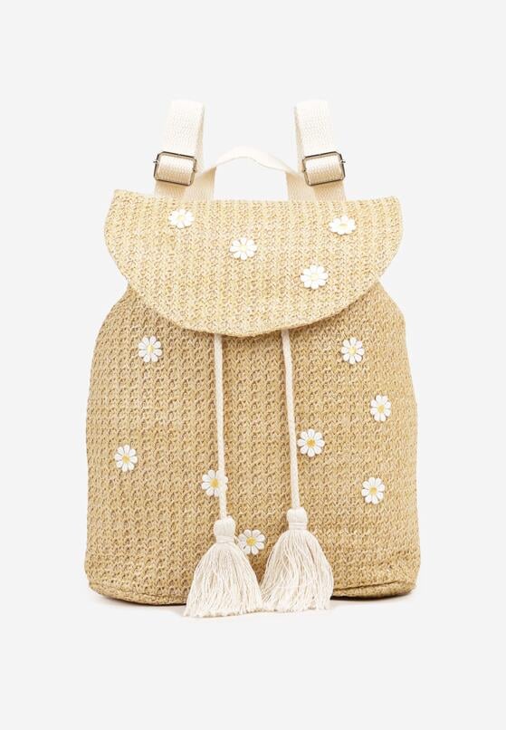 Daisy Embellished Woven Straw Backpack