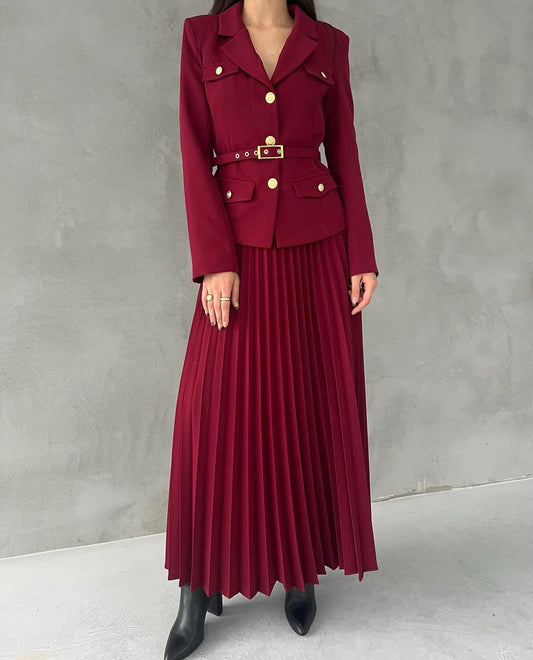 Chic Pleated Skirt Suit