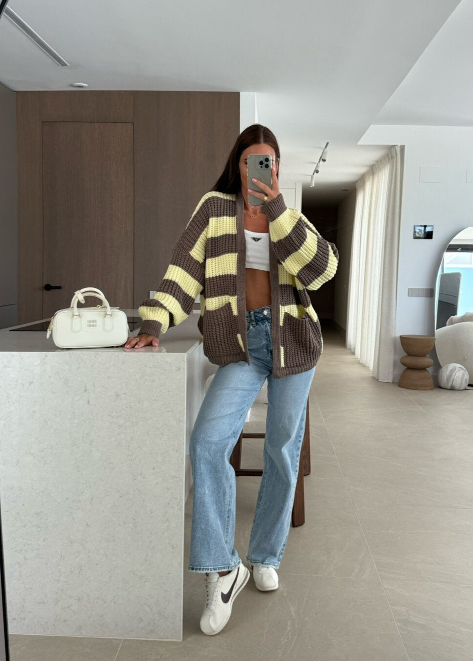 Striped Oversized Knit Cardigan with Pockets