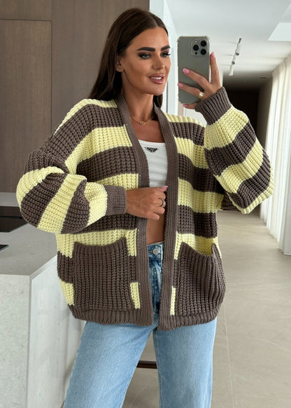 Striped Oversized Knit Cardigan with Pockets