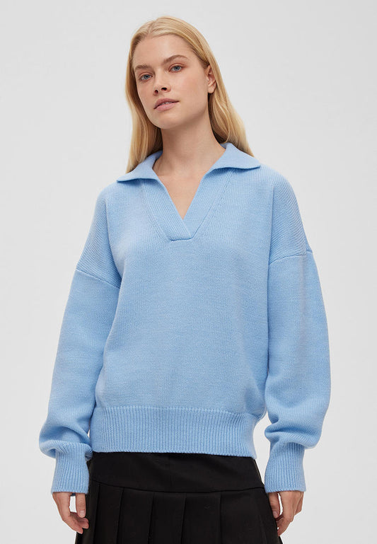 Relaxed Fit Polo Neck Knitted Sweater