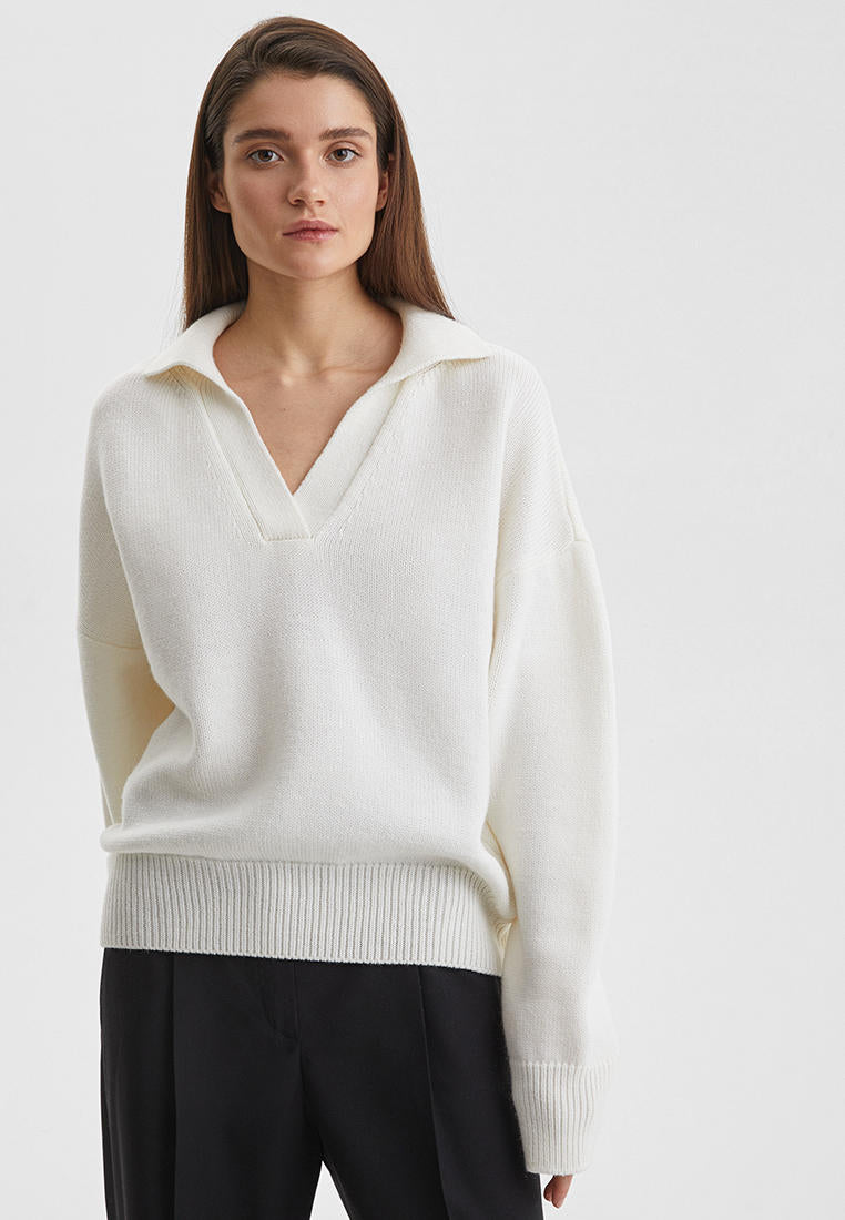 Relaxed Fit Polo Neck Knitted Sweater