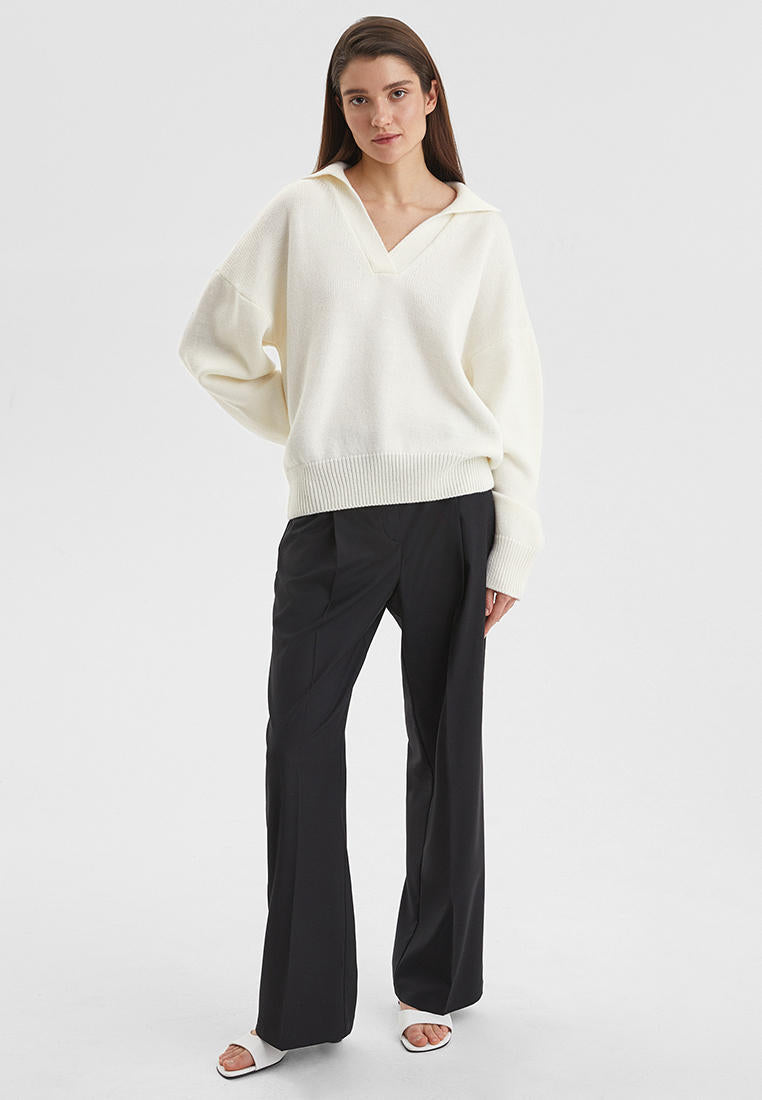 Relaxed Fit Polo Neck Knitted Sweater
