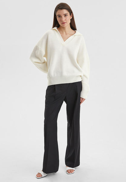 Relaxed Fit Polo Neck Knitted Sweater