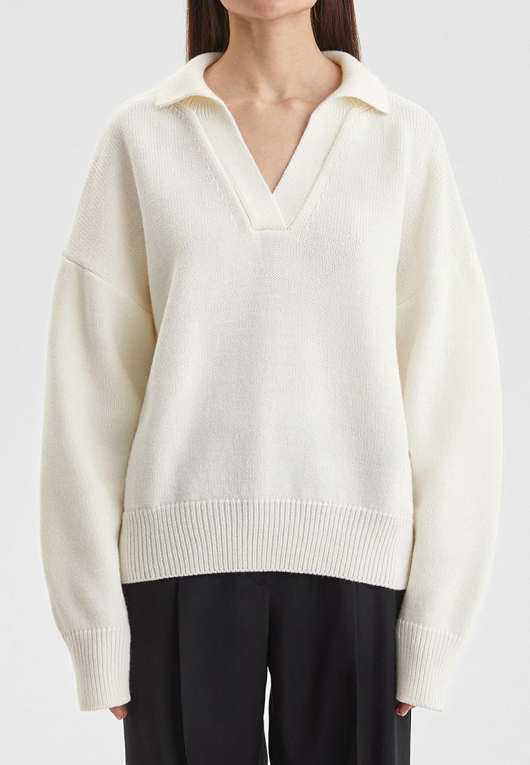 Relaxed Fit Polo Neck Knitted Sweater