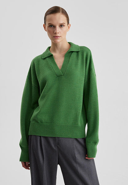 Relaxed Fit Polo Neck Knitted Sweater