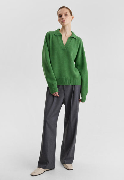 Relaxed Fit Polo Neck Knitted Sweater
