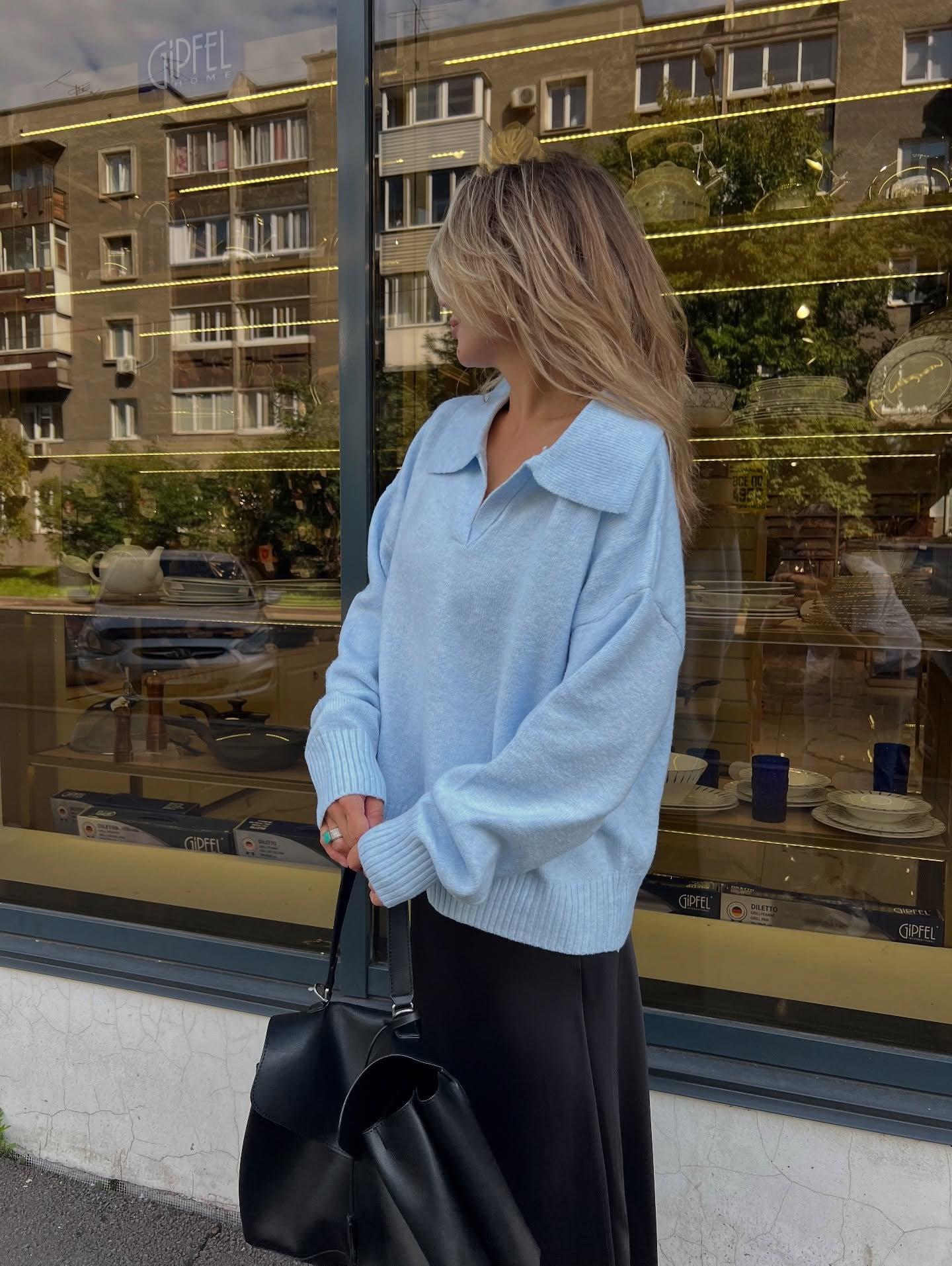 Relaxed Fit Polo Neck Knitted Sweater