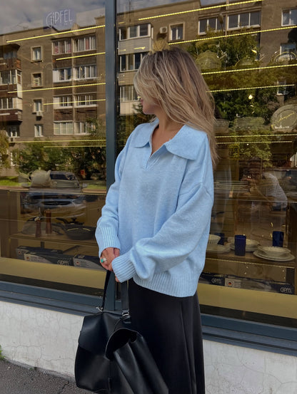 Relaxed Fit Polo Neck Knitted Sweater