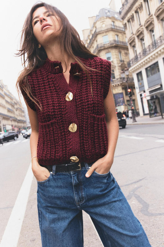 Chunky Knit Short Vest Cardigan