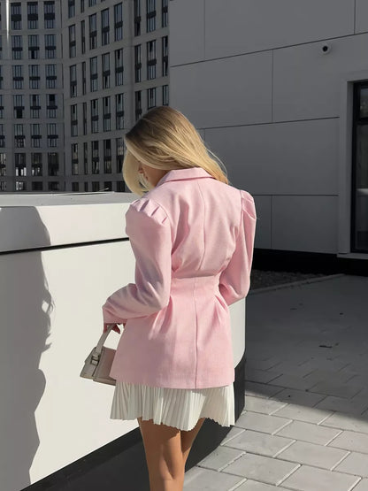 Elegant Long-Sleeve Blazer & Pleated Mini Skirt Set