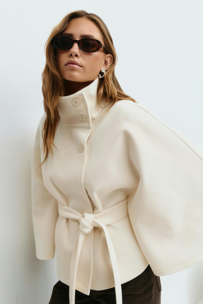 Elegant Belted Cape Coat for Women
