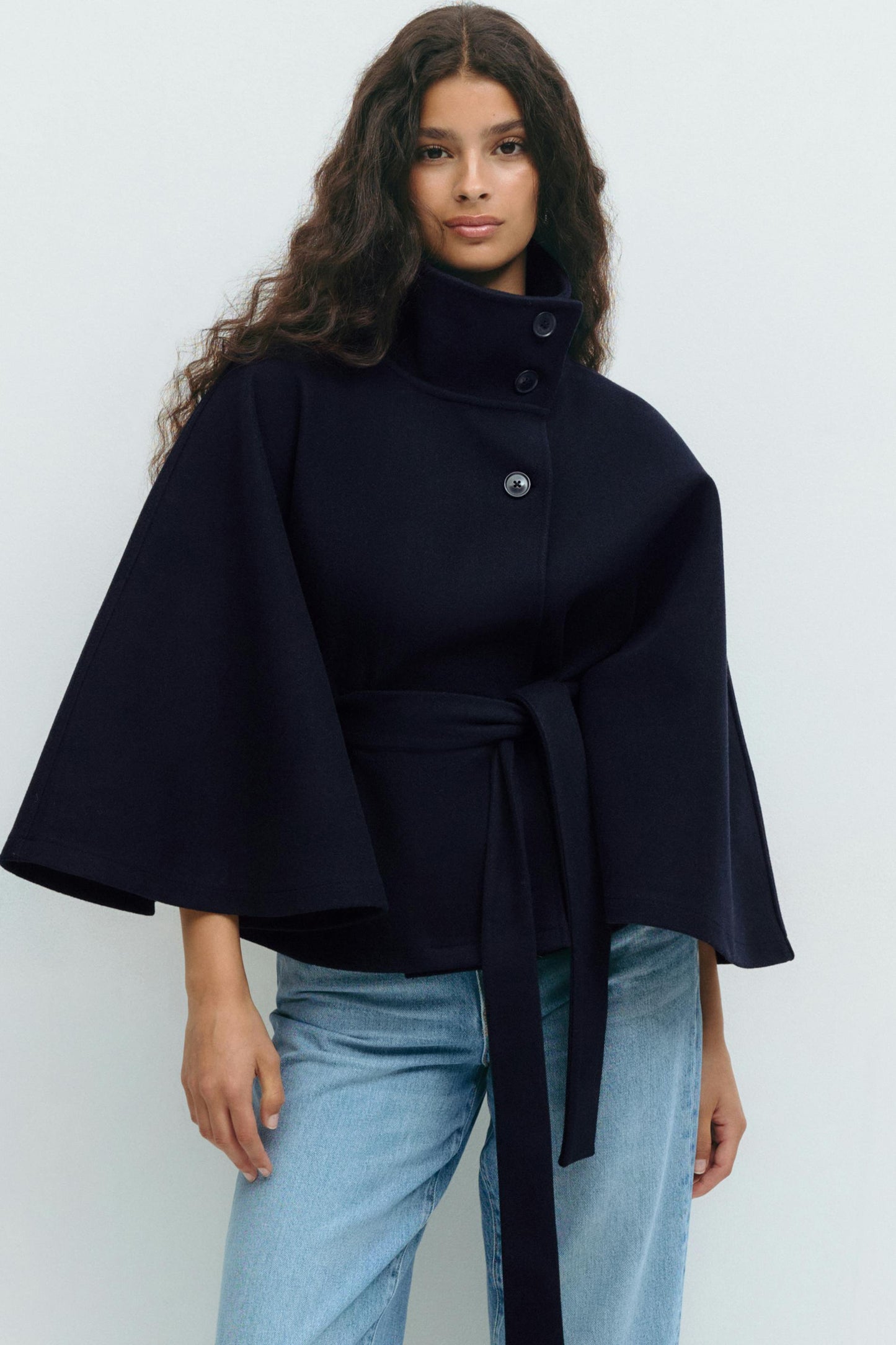 Elegant Belted Cape Coat for Women