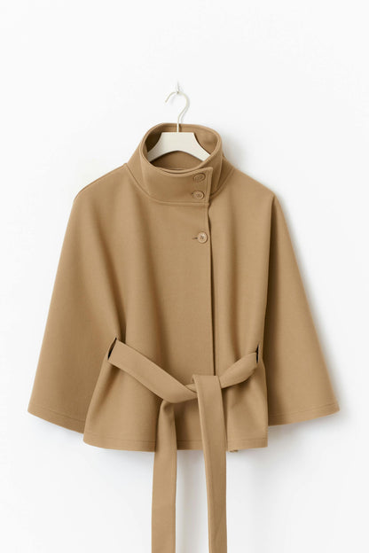 Elegant Belted Cape Coat for Women
