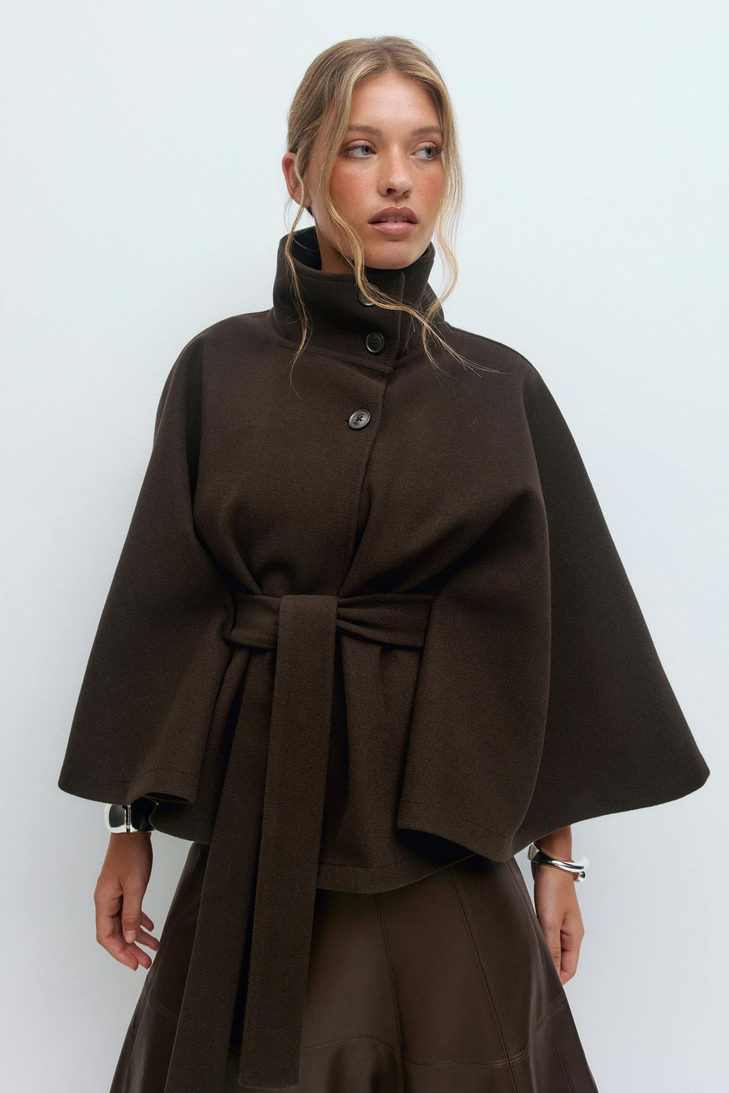 Elegant Belted Cape Coat for Women