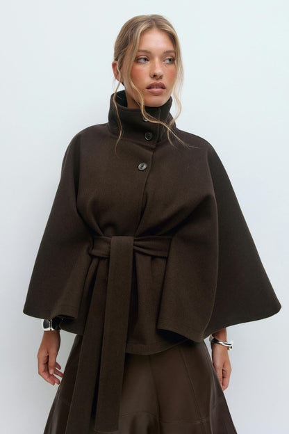 Elegant Belted Cape Coat for Women