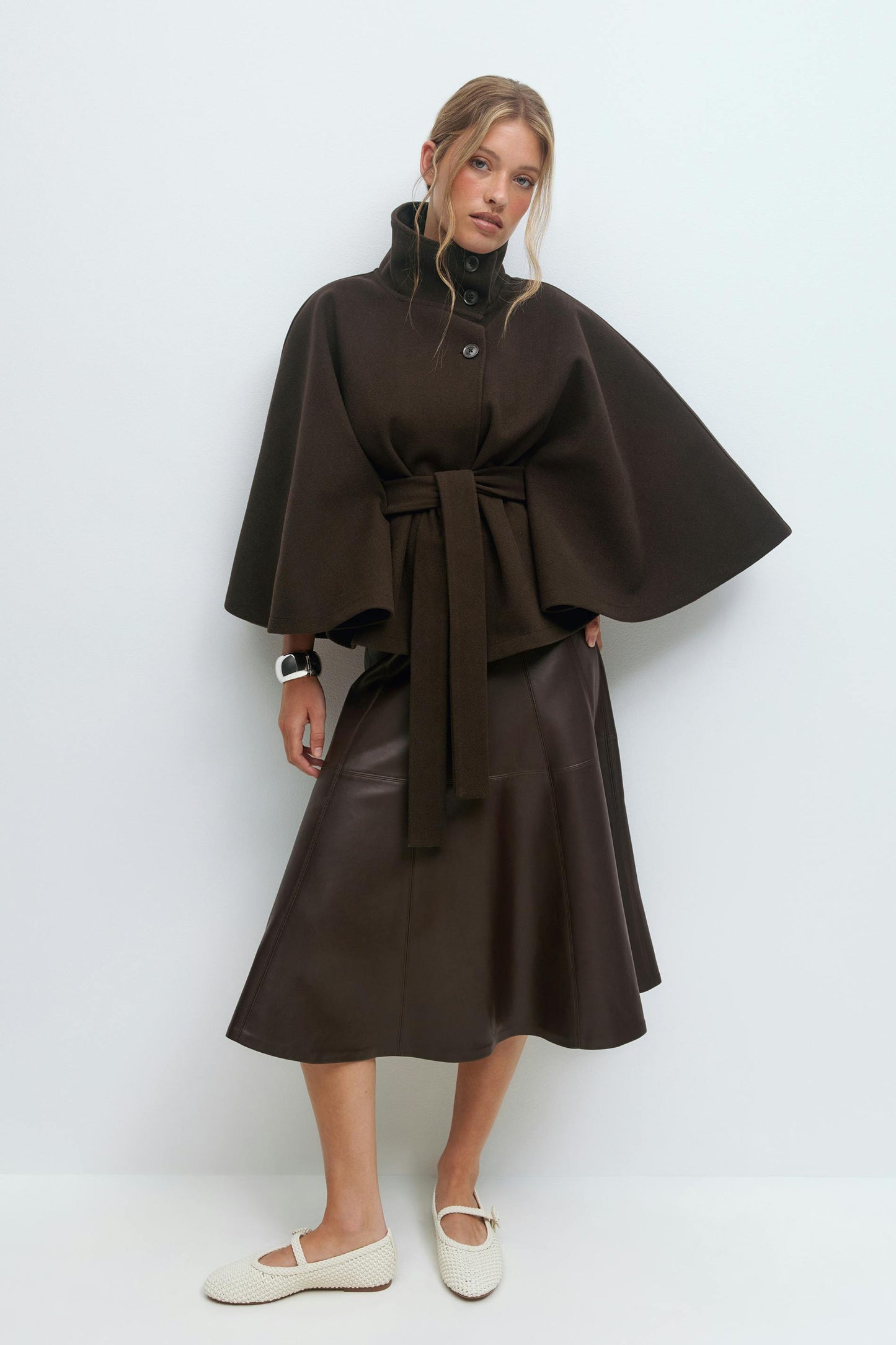 Elegant Belted Cape Coat for Women