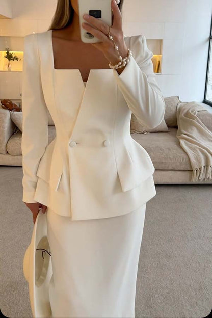 Elegant Office Blazer Skirt Set