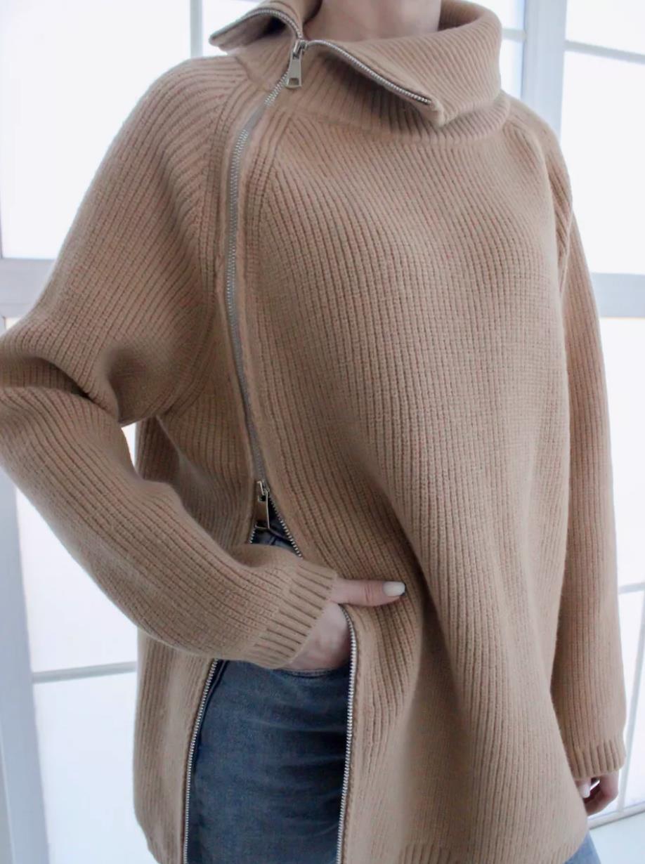 Lazy Turtleneck Double Zipper Sweater