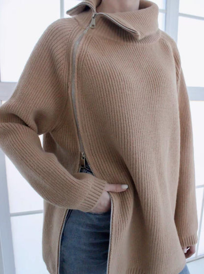 Lazy Turtleneck Double Zipper Sweater