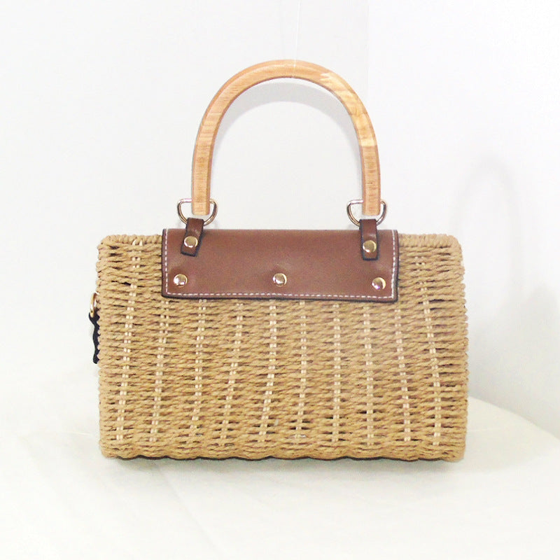 Wooden Handle Woven Bag