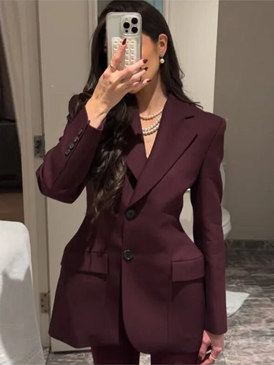 V-neck Single-Breasted Waist-Cinched Blazer