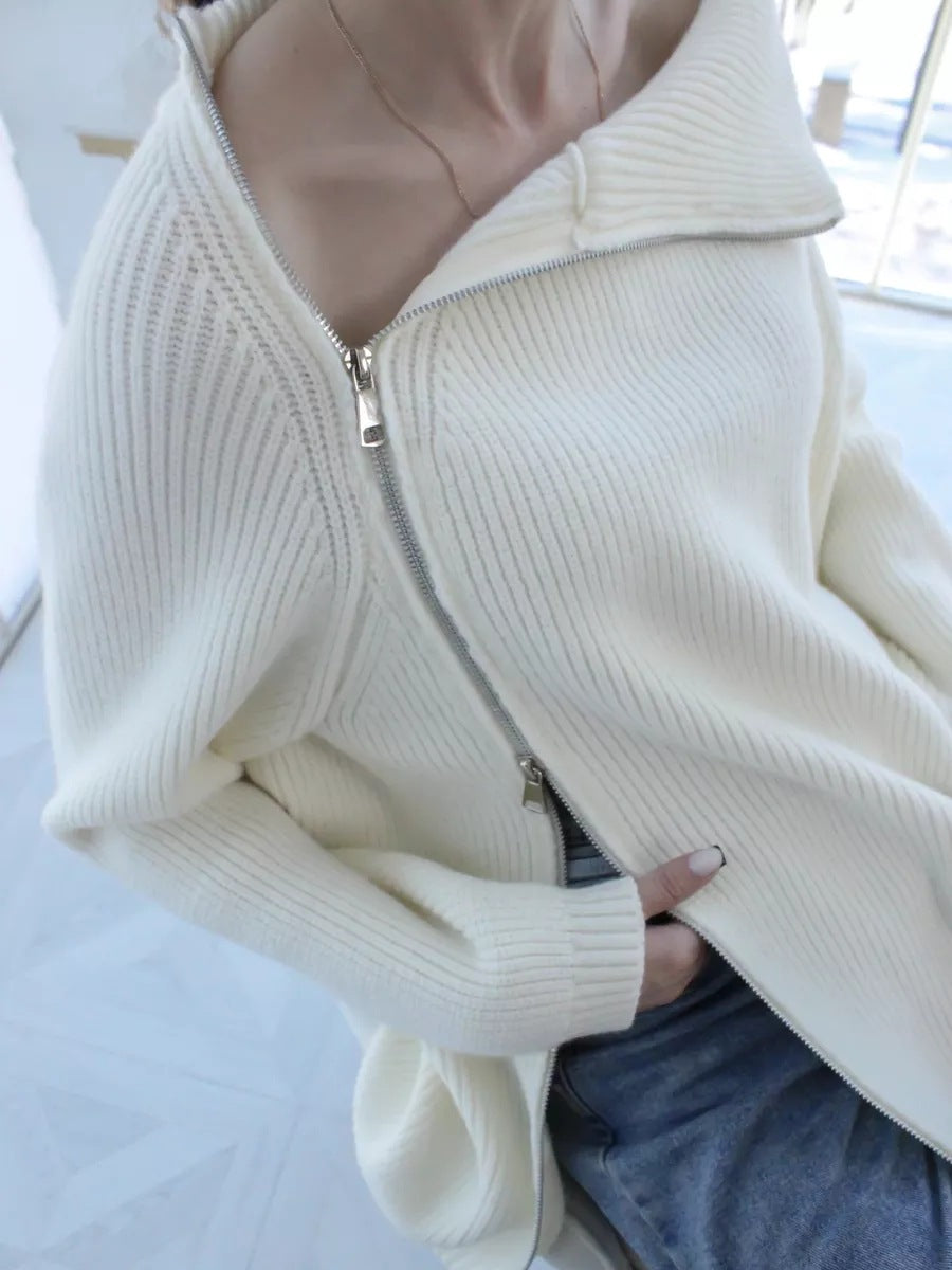 Lazy Turtleneck Double Zipper Sweater