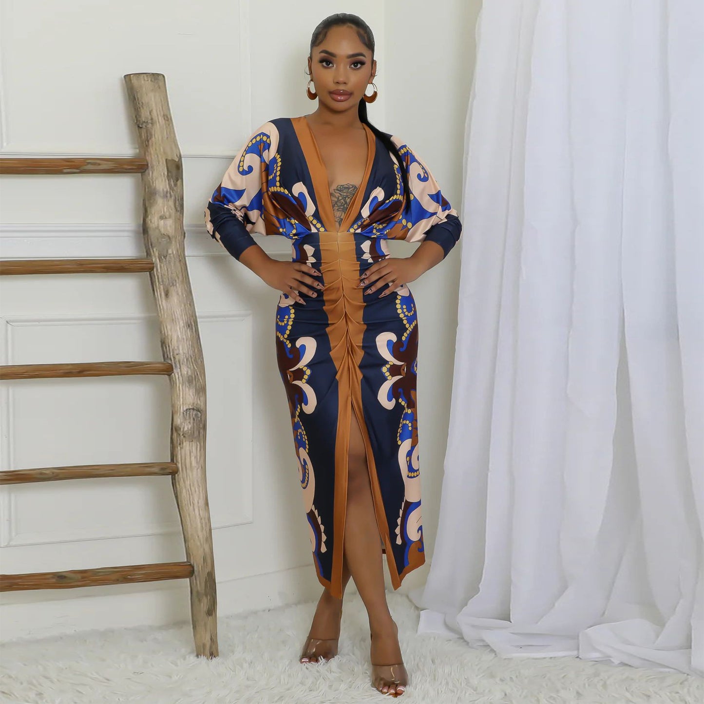 Floral V-Neck Split Dress