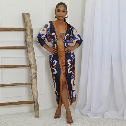 Floral V-Neck Split Dress