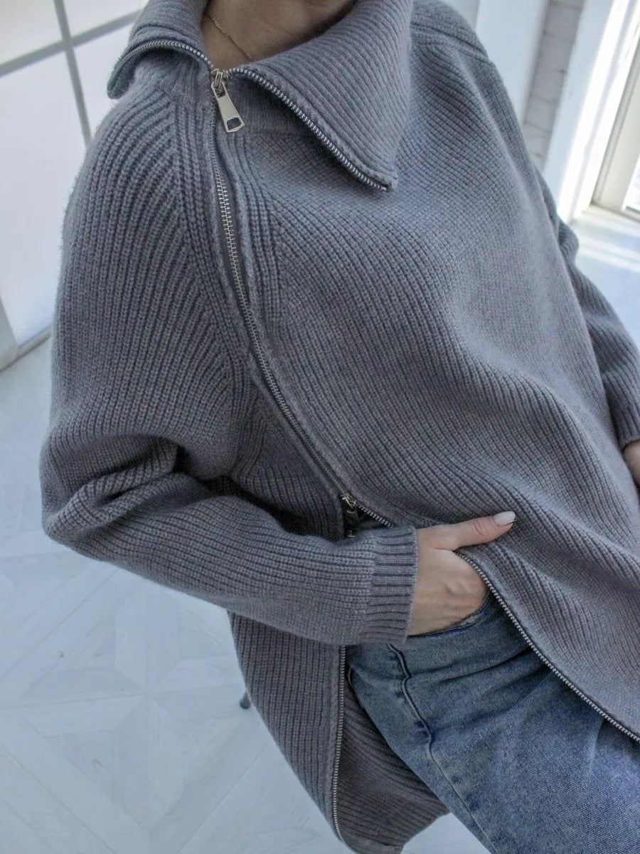 Lazy Turtleneck Double Zipper Sweater