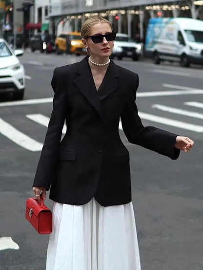 V-neck Single-Breasted Waist-Cinched Blazer