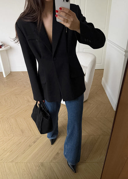 Women’s Vintage Black Fitted Blazer-Tailored Suit Jacket for Business & Everyday Elegance