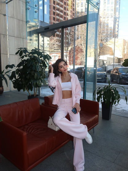 Hooded Soft Knit Cardigan + Wide-Leg Pants Set