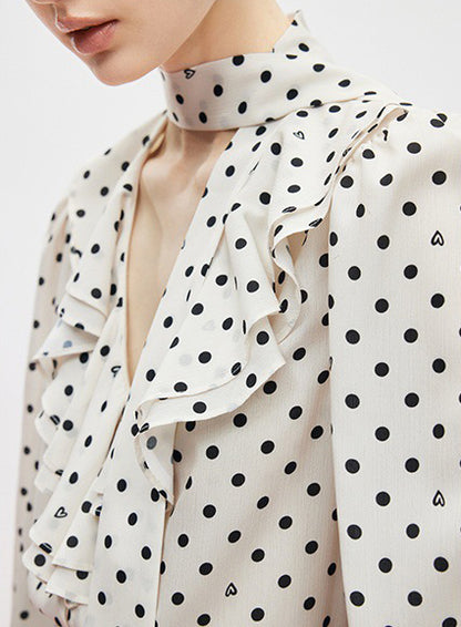 Ribbon-Tie Polka Dot Top