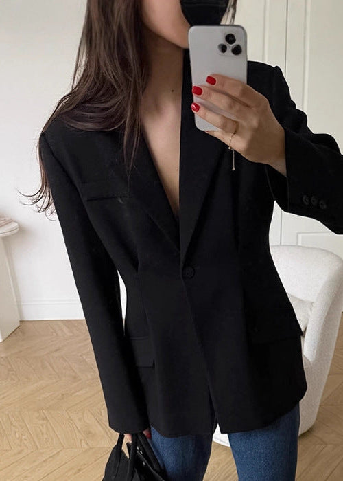 Women’s Vintage Black Fitted Blazer-Tailored Suit Jacket for Business & Everyday Elegance
