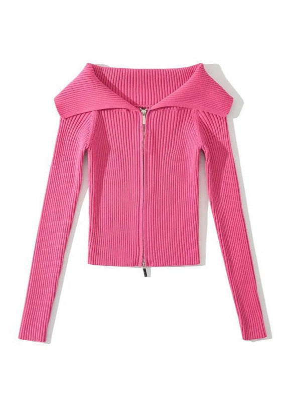 Design-Forward Double-Zip Ribbed Knit Cardigan