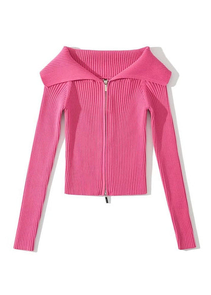 Design-Forward Double-Zip Ribbed Knit Cardigan