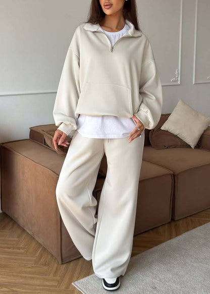Cozy Cotton Lounge Set for Women – Relaxed Pullover Sweatshirt & Straight-Leg Pants