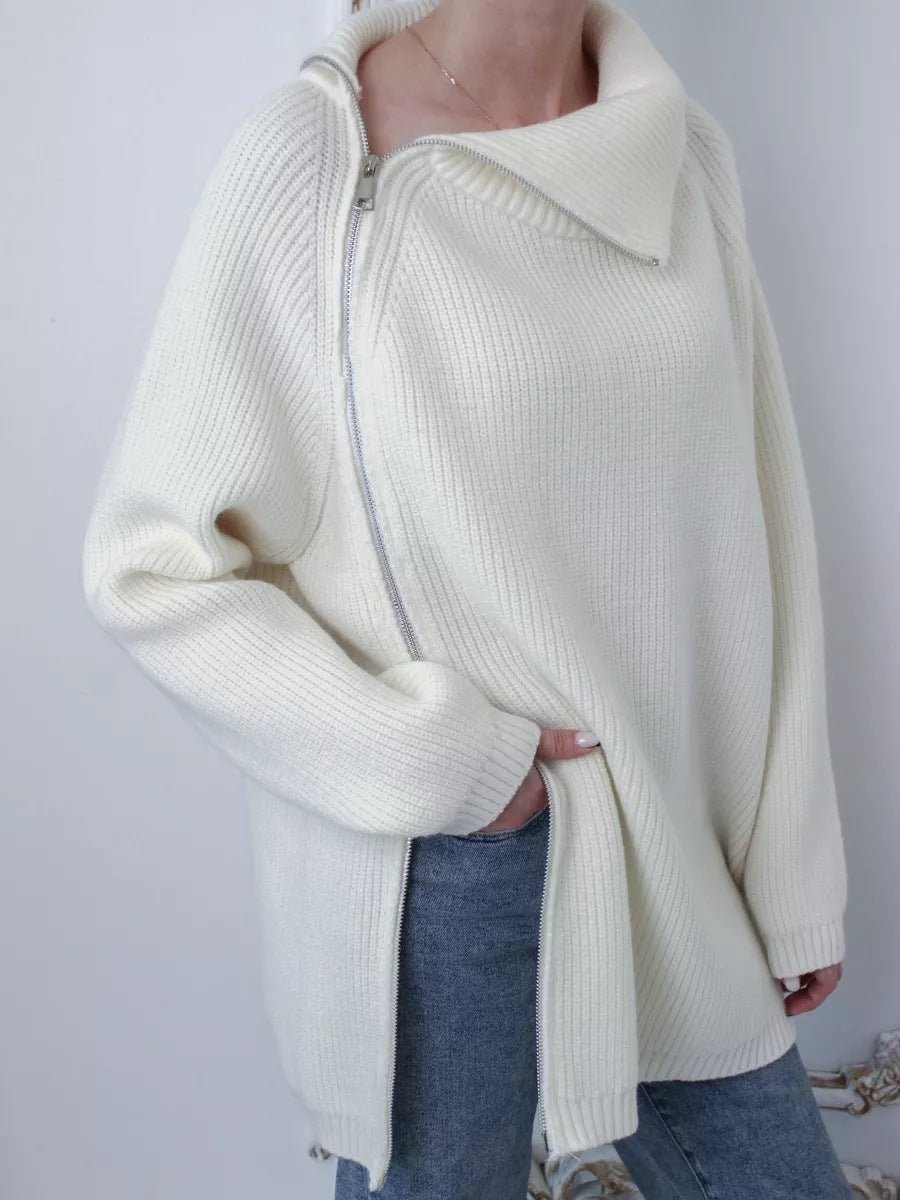 Lazy Turtleneck Double Zipper Sweater