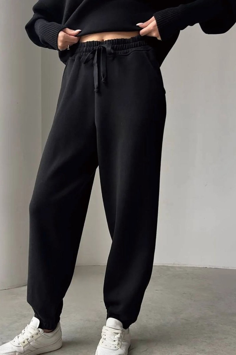 Casual Solid Color Zipper Hoodie Two-Piece Set