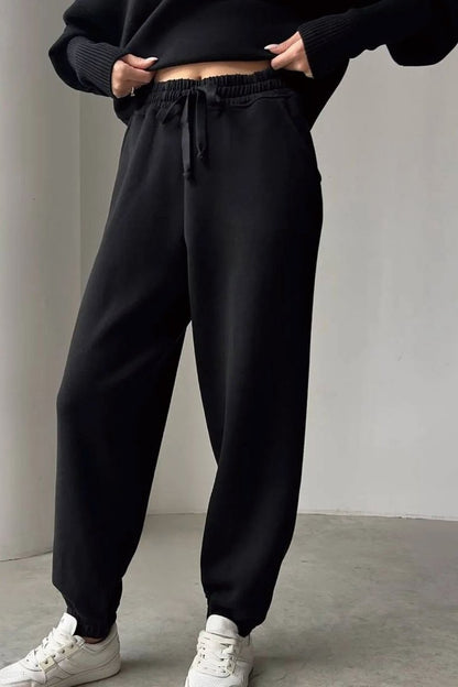 Casual Solid Color Zipper Hoodie Two-Piece Set