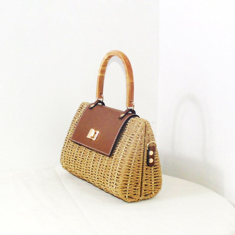Wooden Handle Woven Bag