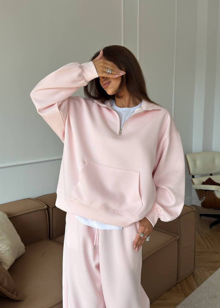 Cozy Cotton Lounge Set for Women – Relaxed Pullover Sweatshirt & Straight-Leg Pants