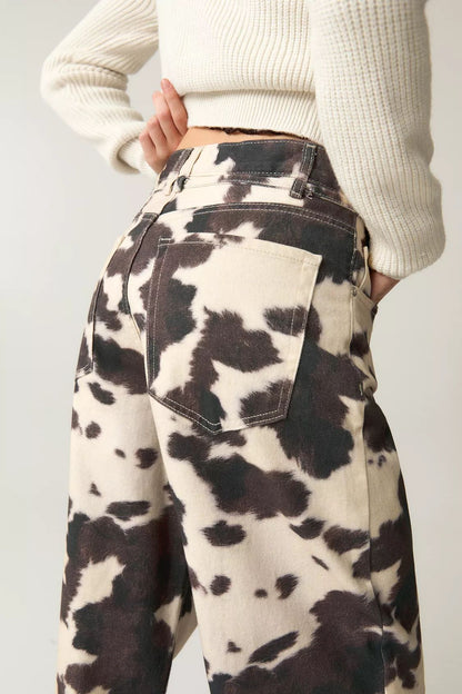 Cow Print Tie-Dye Wide-Leg Jeans