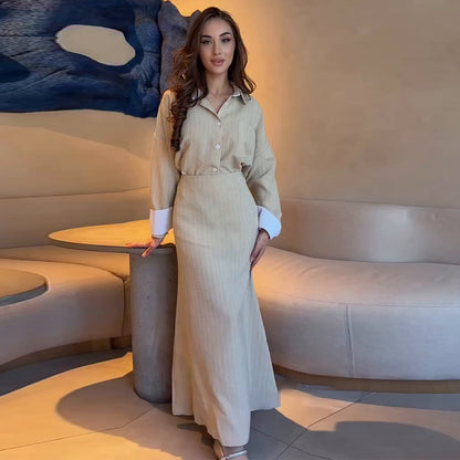 Striped Long Sleeve Bodycon Dress Set