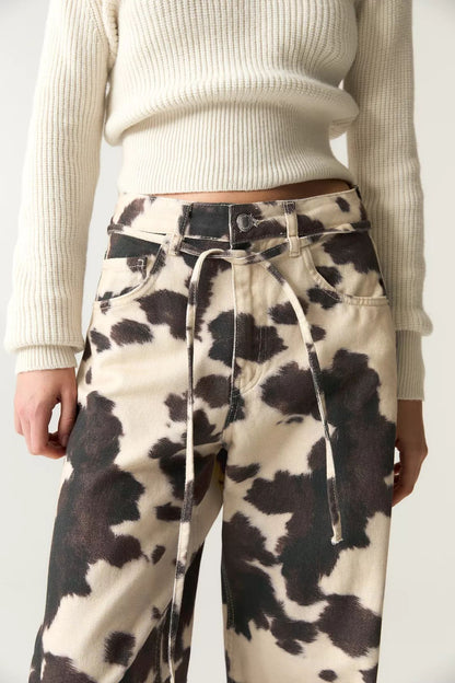 Cow Print Tie-Dye Wide-Leg Jeans