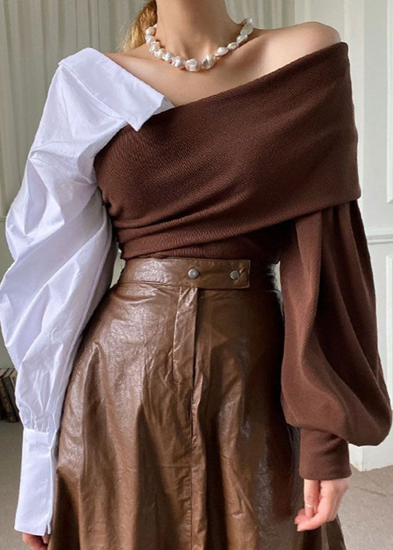 Color-block Off-Shoulder Knit Sweater