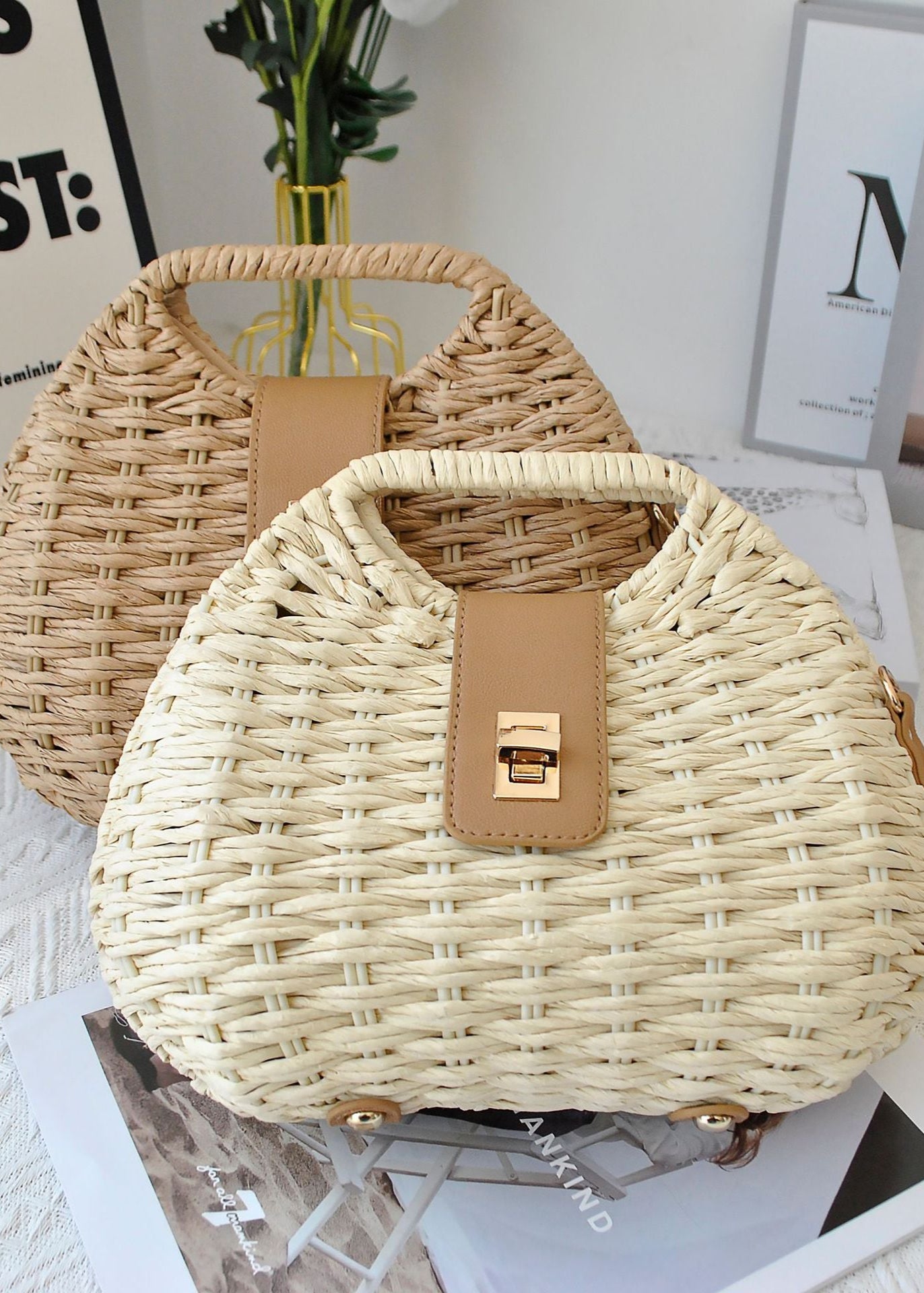 Curved Straw Handbag